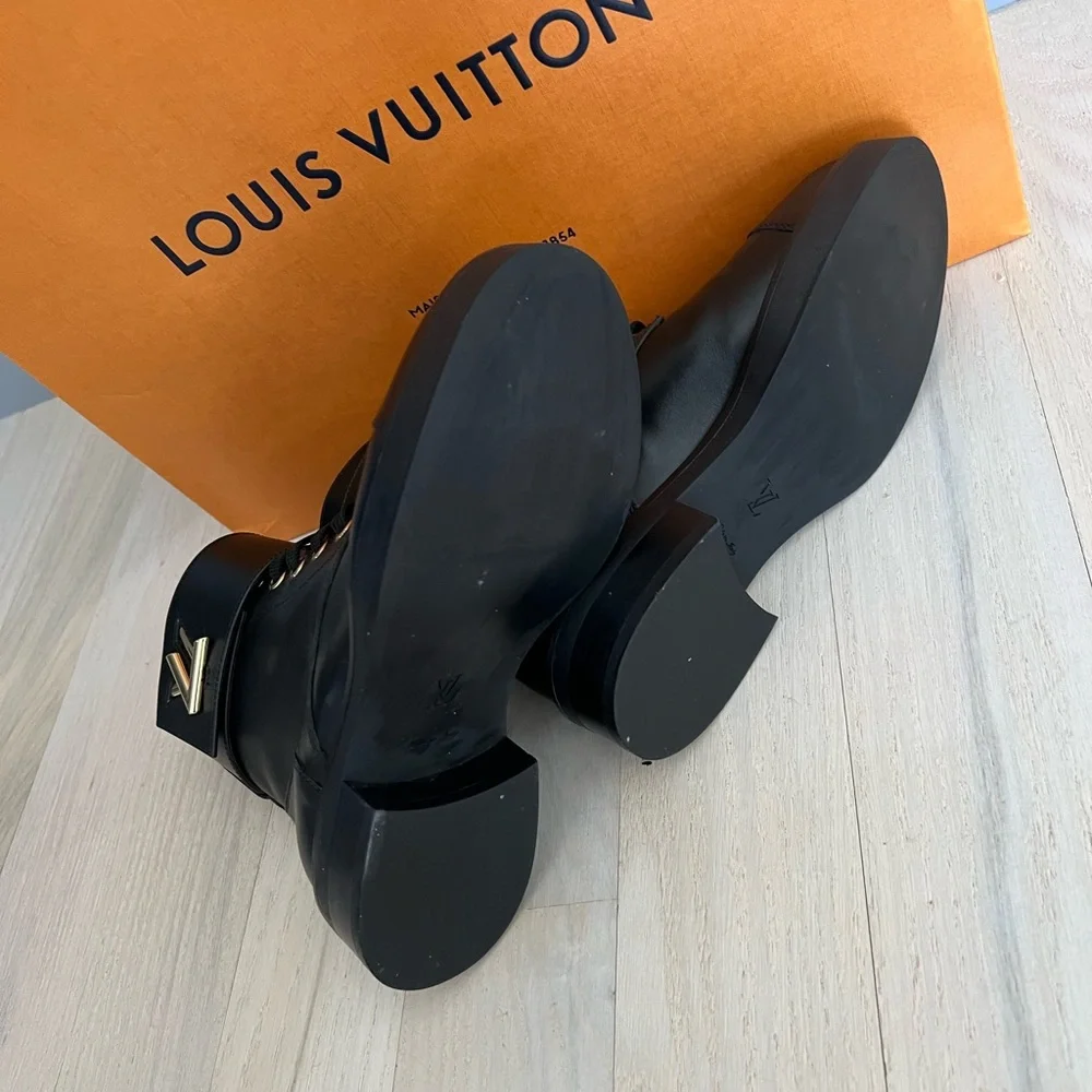 LOUIS VUITTON wonderland flat ranger boots black size 35 - Picture 5 of 5